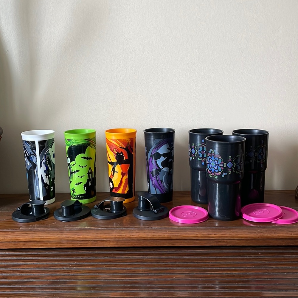 Bundle of 7 Tupperware tumblers Halloween kaliope fiesta spooky spectacular
